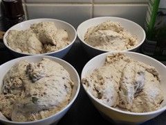 4 Deeg verdeeld over 4 bakjes voor het narijzen